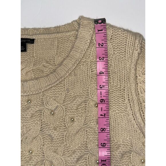 Ann Taylor Wool Angora Sweater Thick Cable Knit Ivory Pearl Rabbit Hair Size XL - Picture 14 of 16
